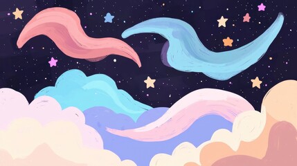Pastel Nebulae and Clouds in a Starry Night Sky