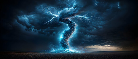 Dark Night Cityscape with a Glowing Blue Tornado
