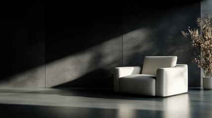 Minimalist lounge chair in modern concrete interior