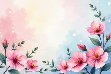 Obraz premium Delicate watercolor floral wallpaper, soft pastel hues, background, leaf, illustration