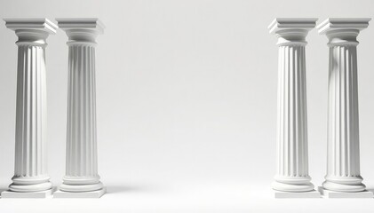 Elegant Roman columns against a stark white backdrop , vintage, background