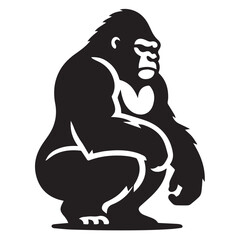 Obraz premium Gorilla silhouette black and white vector icon