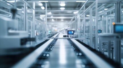 Fototapeta premium A fully automated industrial production line assembling electronic devices.