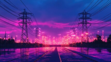 A futuristic energy station with AI-powered monitoring for industrial electricity.