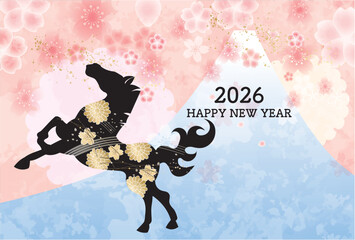 午年, 年賀状, うま, 2026年, 年賀はがき, 干支, テンプレート, はがき, お正月, 正月, 馬年, 和風, 和柄, 爬虫類, 挿絵, 謹賀新年, 1月, 元旦, 元日, 新年, 冬, 新春, イラスト, ベクター, ペイント, 動物, 模様,日本