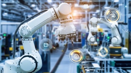 A high-tech industrial environment utilizing blockchain for secure automation.