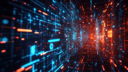Fototapeta premium A high-tech industrial environment utilizing blockchain for secure automation.