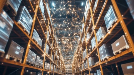 A high-tech inventory system with smart tracking technology inside a logistics center.