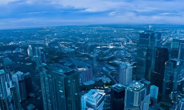 An Aerial View Showcasing a Bustling Urban Cityscape Rendered in Beautiful Blue Tones and Hues