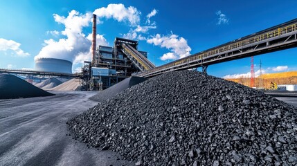 A large industrial conveyor system transporting coal at a power plant.