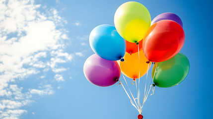 Obraz premium Joyful Bunch of Colorful Balloons Soaring in a Sunny Sky