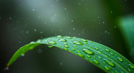 Water droplets splashing on a fresh green leaf