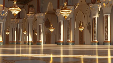 Ornate mosque interior, radiant light