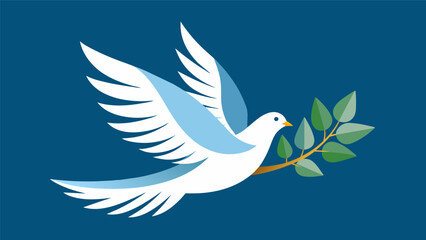 Obraz premium A powerful image of a dove in flight carrying an olive branch in its beak is the focal point of the mural reminding viewers of the universal symbol of. Vector illustration