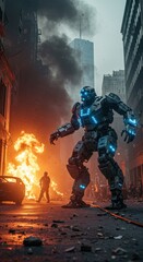 Fototapeta premium Mech in the City: A Post-Apocalyptic Scene
