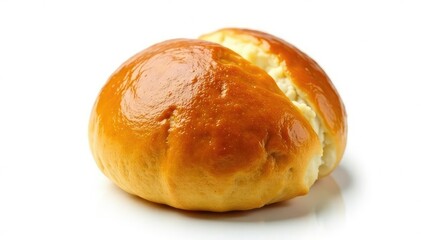 Golden brown, perfectly baked bun isolated on white background , still life, brown