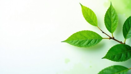 Fototapeta premium Green branches on white background with leaves, leaf, simple shape, nature
