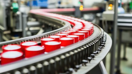 Obraz premium A smart conveyor belt system transporting products efficiently in an automated factory.