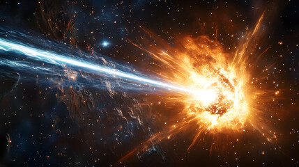 Obraz premium Cosmic Collision: A Celestial Explosion in Deep Space