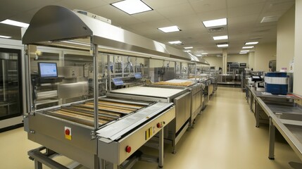 A state-of-the-art food processing factory with automated packaging lines.
