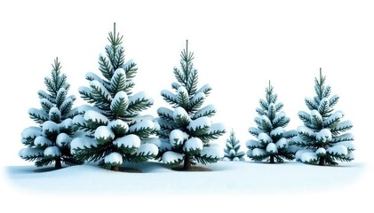 Isolated branches of evergreen trees with snow and frost on a white background, frost, snow covered