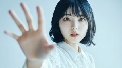 STOP注意を呼びかける女性