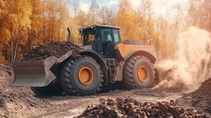 A tracked loader carrying a full load of dirt in an excavation zone.