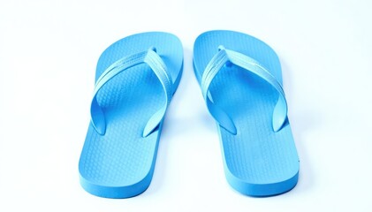 Pair of blue flip-flops isolated on white, top view, equipment, photo, background