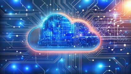 Obraz premium A Cloud Computing Icon Integrated Into A Circuit Board Background, Highlighting The Synergy Between Digital Innovation And Cloud Technology In Modern Computing.