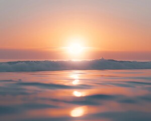 Soft focus sunrise over still ocean long exposure blur creating a smooth dreamy effect golden light reflecting in delicate gradients minimalistic and ethereal cinematic mood ultra HD