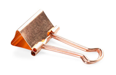 One golden binder clip isolated on white