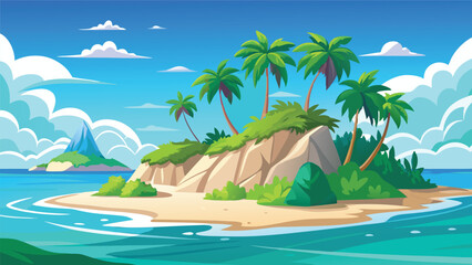Serene Tropical Island Paradise Sandy Beach Palm Trees and Ocean View