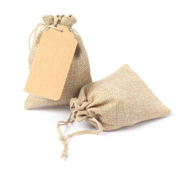Two natural burlap bags isolated on white