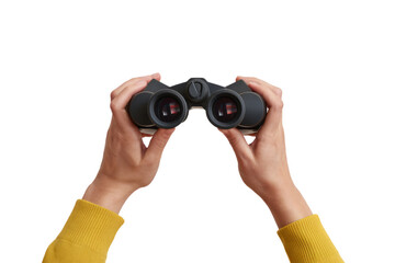 binoculars in hands isolated on white background