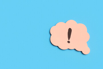 Speech bubble with exclamation mark on color background