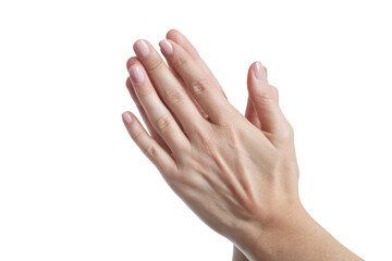 woman's hands clapping isolated on white background.