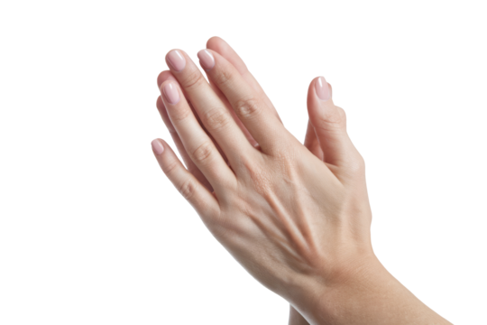woman's hands clapping isolated on white background.