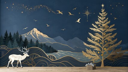 Winter landscape with deer