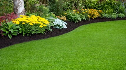 Obraz premium A well manicured garden with lush green grass and flowers
