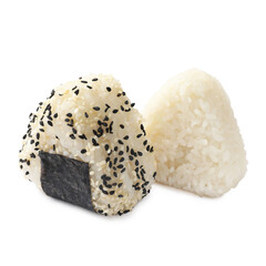 Rice balls (onigiri) isolated on white. Traditional Japanese dish