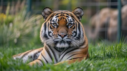 Obraz premium Close-up portrait of a Bengal tiger with its sharp features and deep gaze, enhanced details of its fur