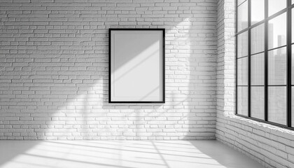 Modern Minimalist Interior with Brick Wall, Frame and City View Window