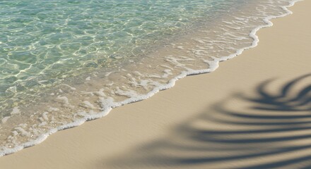 Selective focus of summer and holiday backgrounds concepts with shadow of coconut leaf on clean sand beach, wallpaper , ai generated, generated ai 