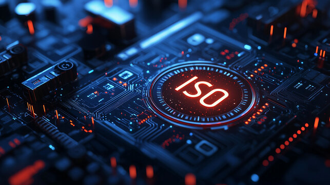 Futuristic ISO Standard Certification on a High Tech Circuit Board