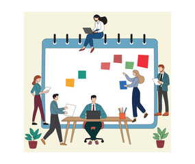 Business Team Project Planning and Task Management Illustration. Corporate Strategy and Workflow Organization. Task Management and Workflow Optimization Illustration.