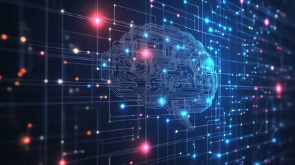 Obraz premium Technology background with big data visualization and neural network, minimalist clean design with copy space for AI and tech