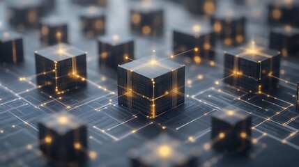 Big Data Structure concept in 3D render, secure system with minimalist style and copy space