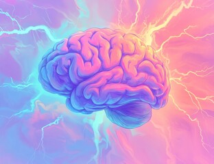 Vibrant brain amidst energetic electric aura