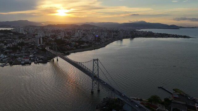 sunset from the hercilio luz bridge in florianopolis brazil