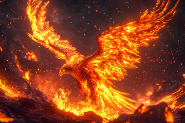 Fiery Phoenix Rising from Ashes: A Digital Masterpiece